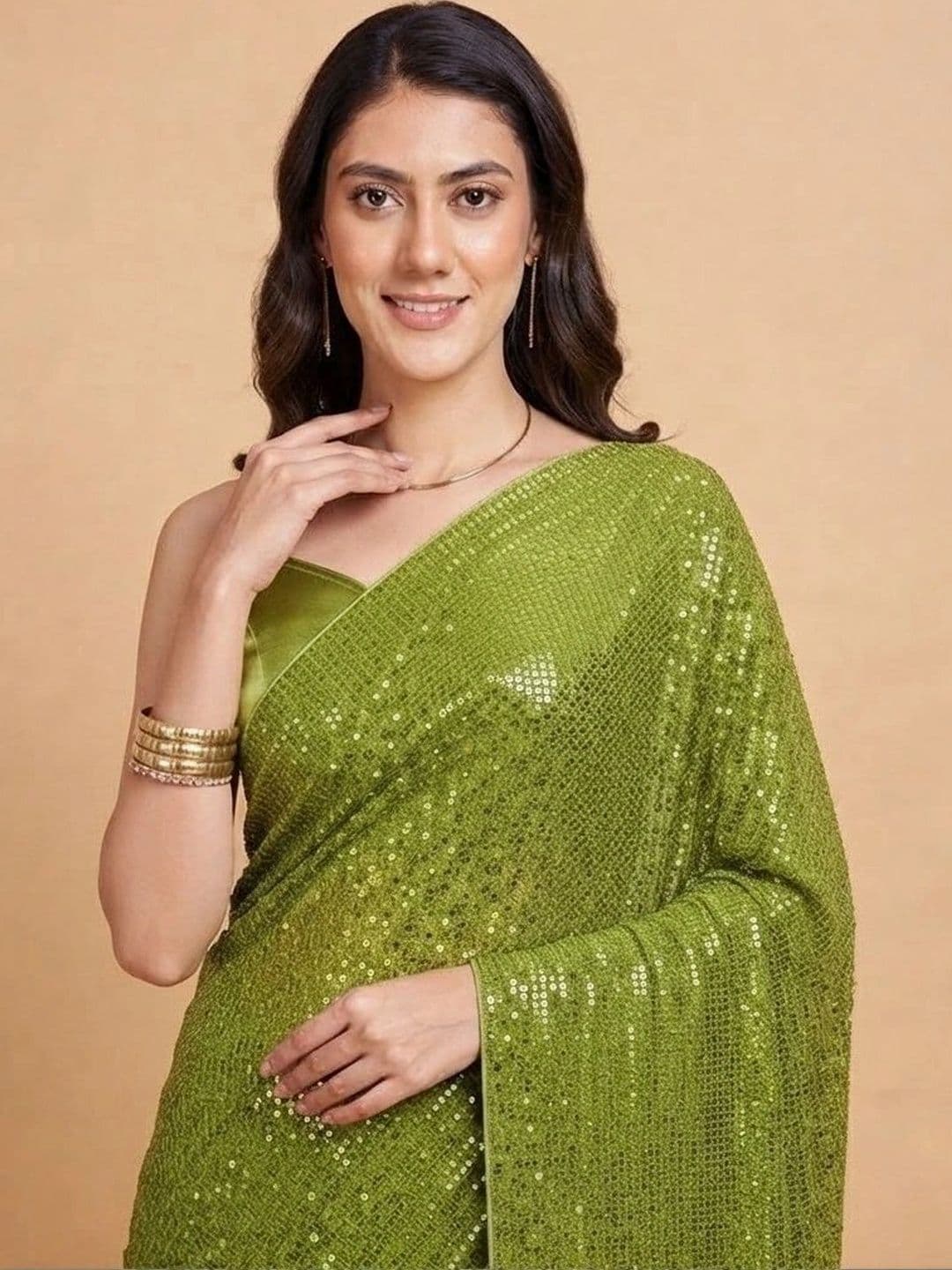 SZN Embellished Sequinned Poly Georgette Designer Saree thumbnail 5