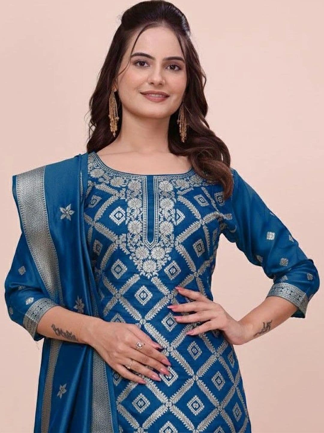 kantuba Art Silk Unstitched Dress Material thumbnail 2