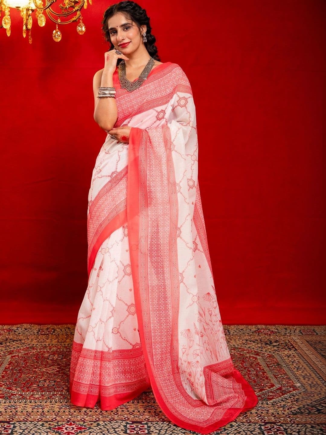 Satrani Women Woven Silk Printed Zari Border Saree With Blouse Piece - view 1