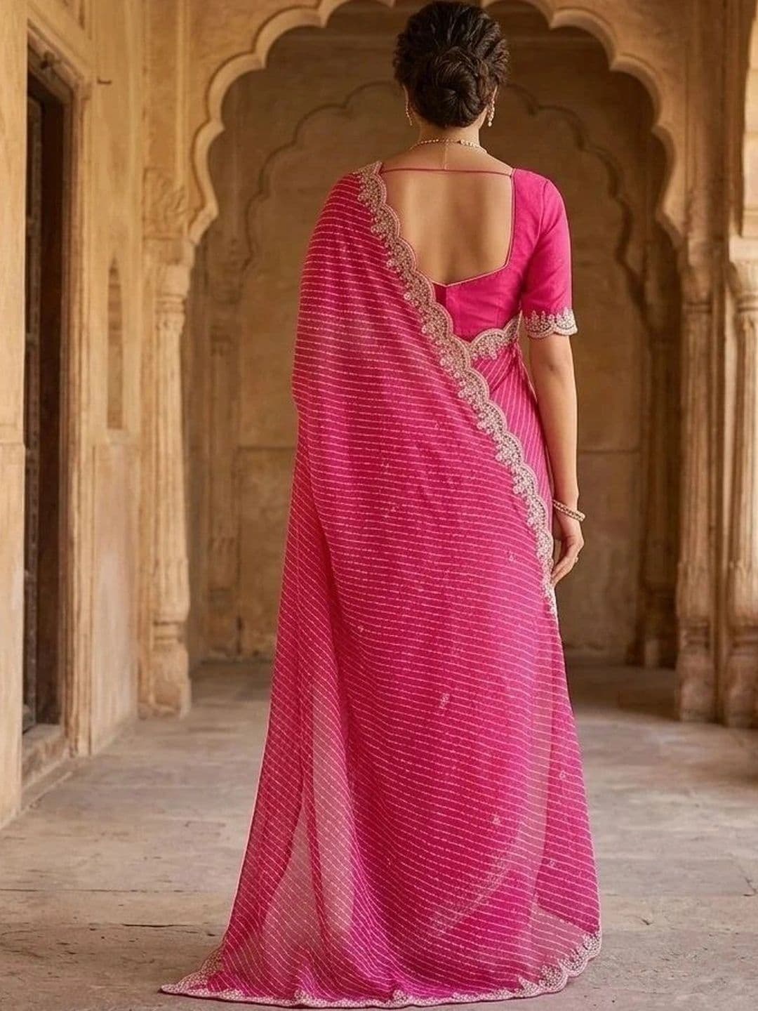 Fashion Mantra Striped Poly Georgette Saree thumbnail 4