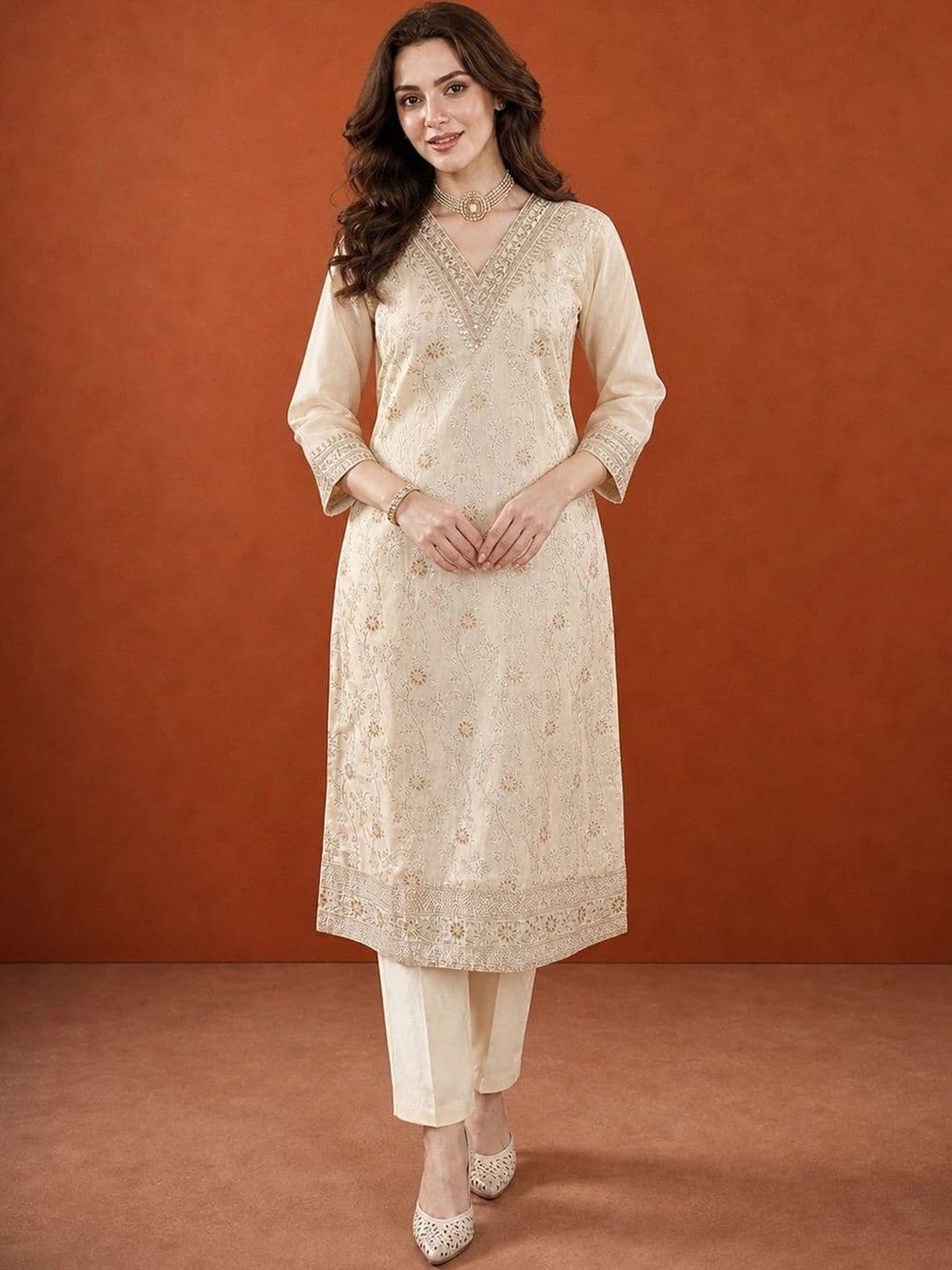 SAINOOR Women Ethnic Motifs Embroidered Regular Thread Work Kurta with Trousers & With Dupatta thumbnail 3