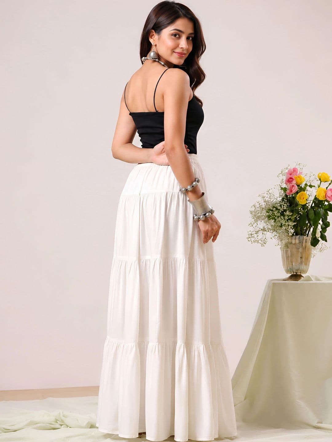 HARAYE Women Tiered Maxi Flared Skirt thumbnail 4