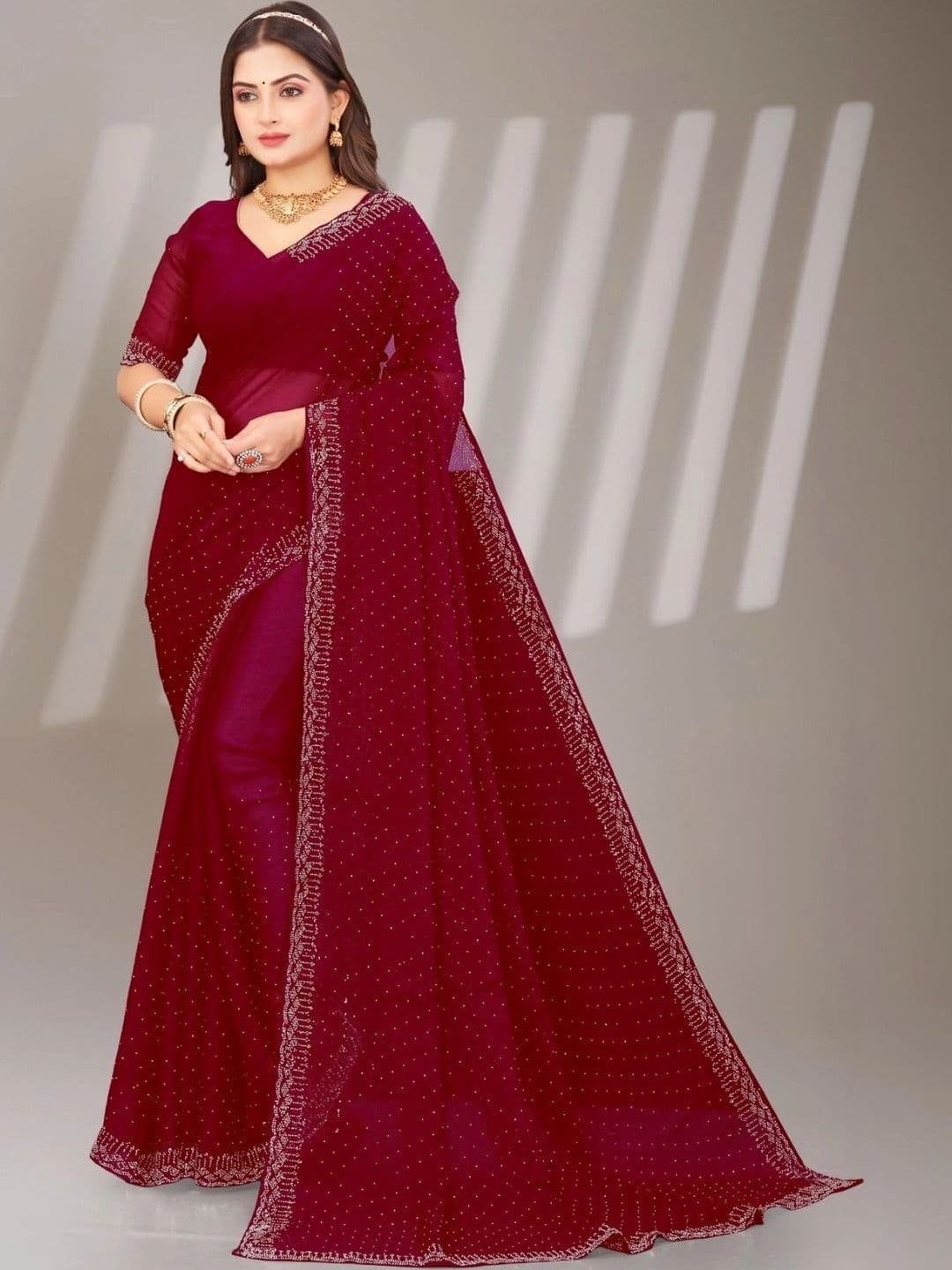 Fashion Mantra Embellished Poly Chiffon Saree - view 1