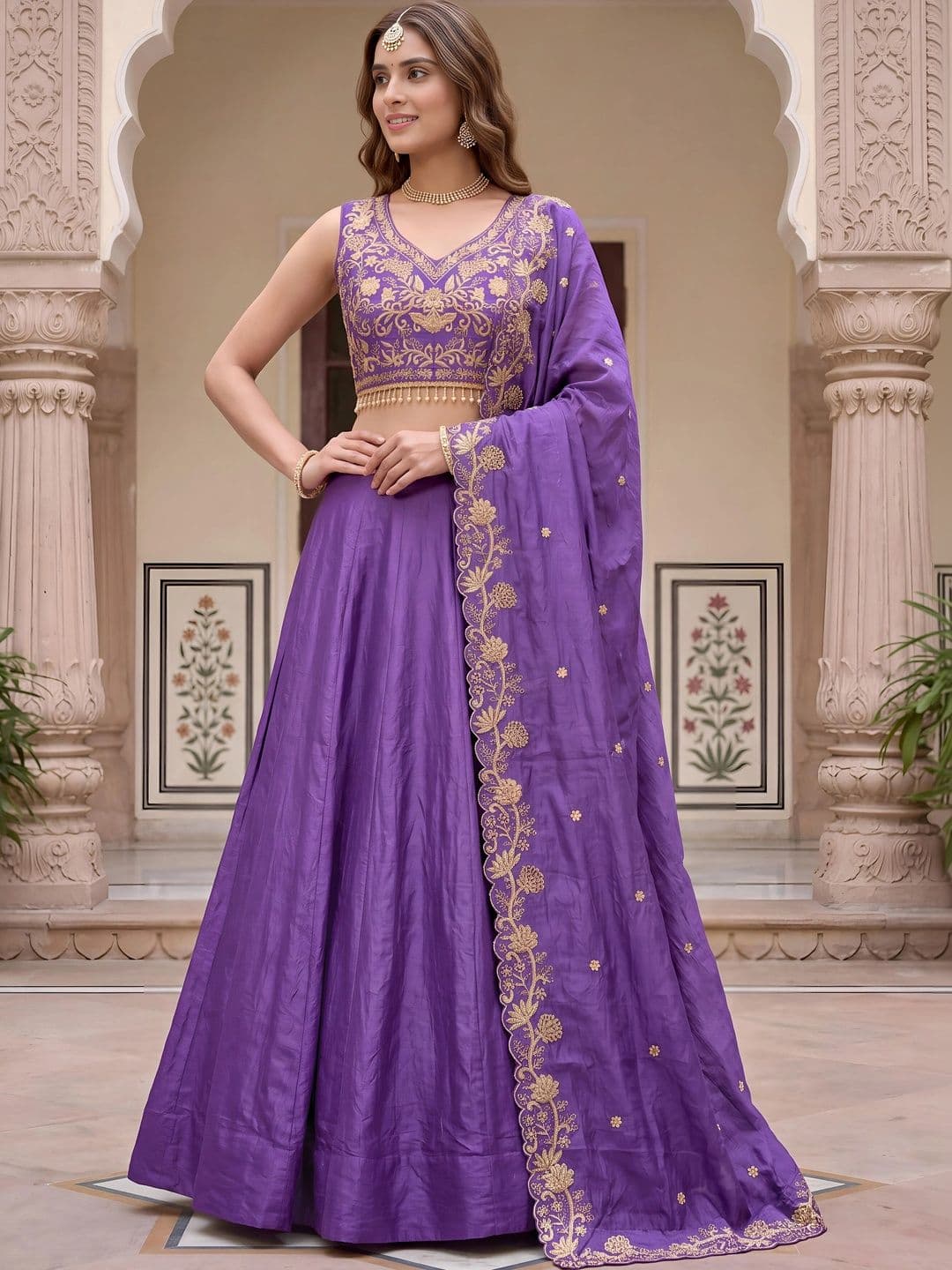 ETHNIC PLUS Embroidered Semi-Stitched Lehenga & Unstitched Blouse With Dupatta thumbnail 3