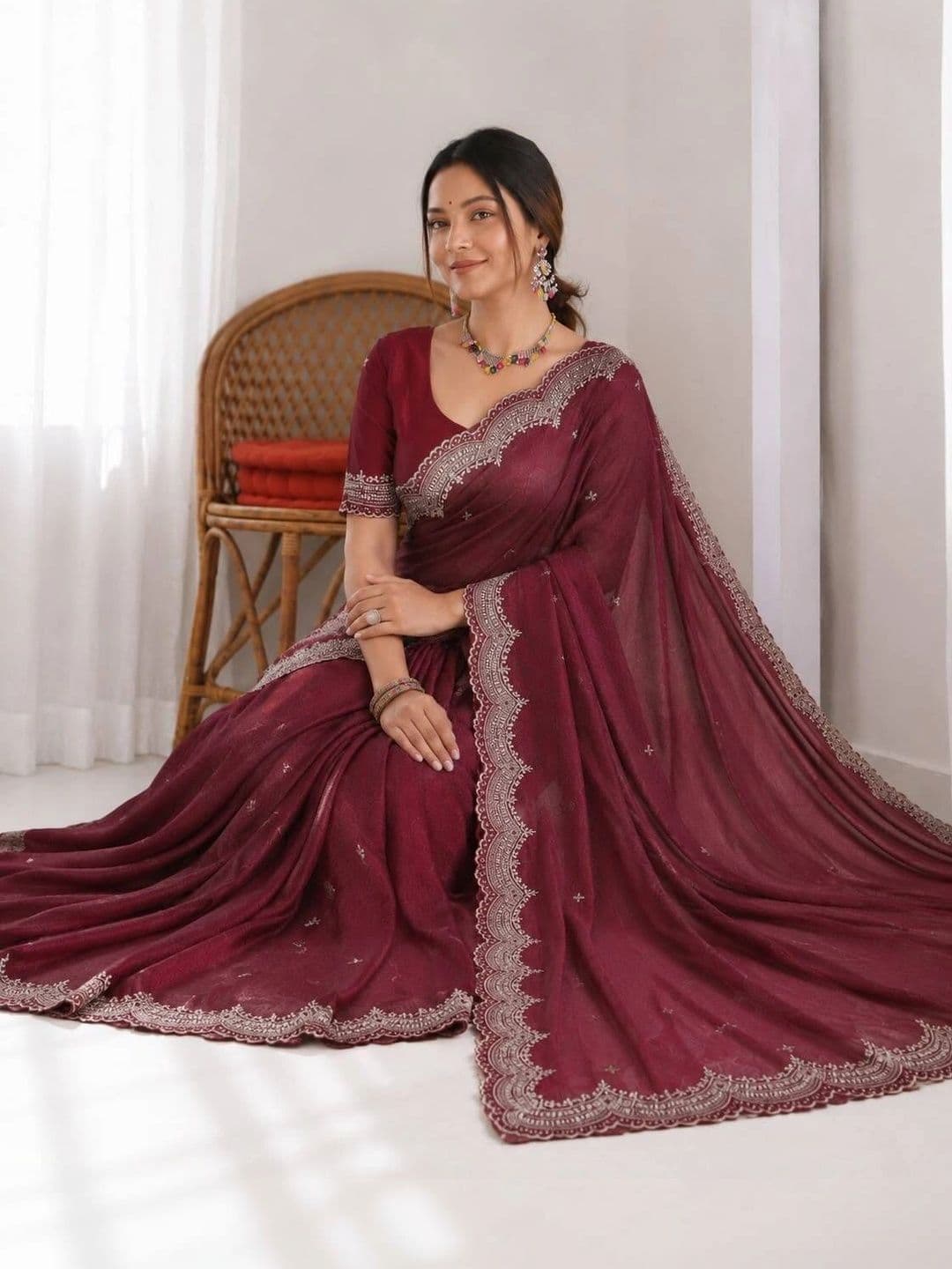 Vastra Drape Ethnic Motifs Embroidered Poly Georgette Saree thumbnail 3