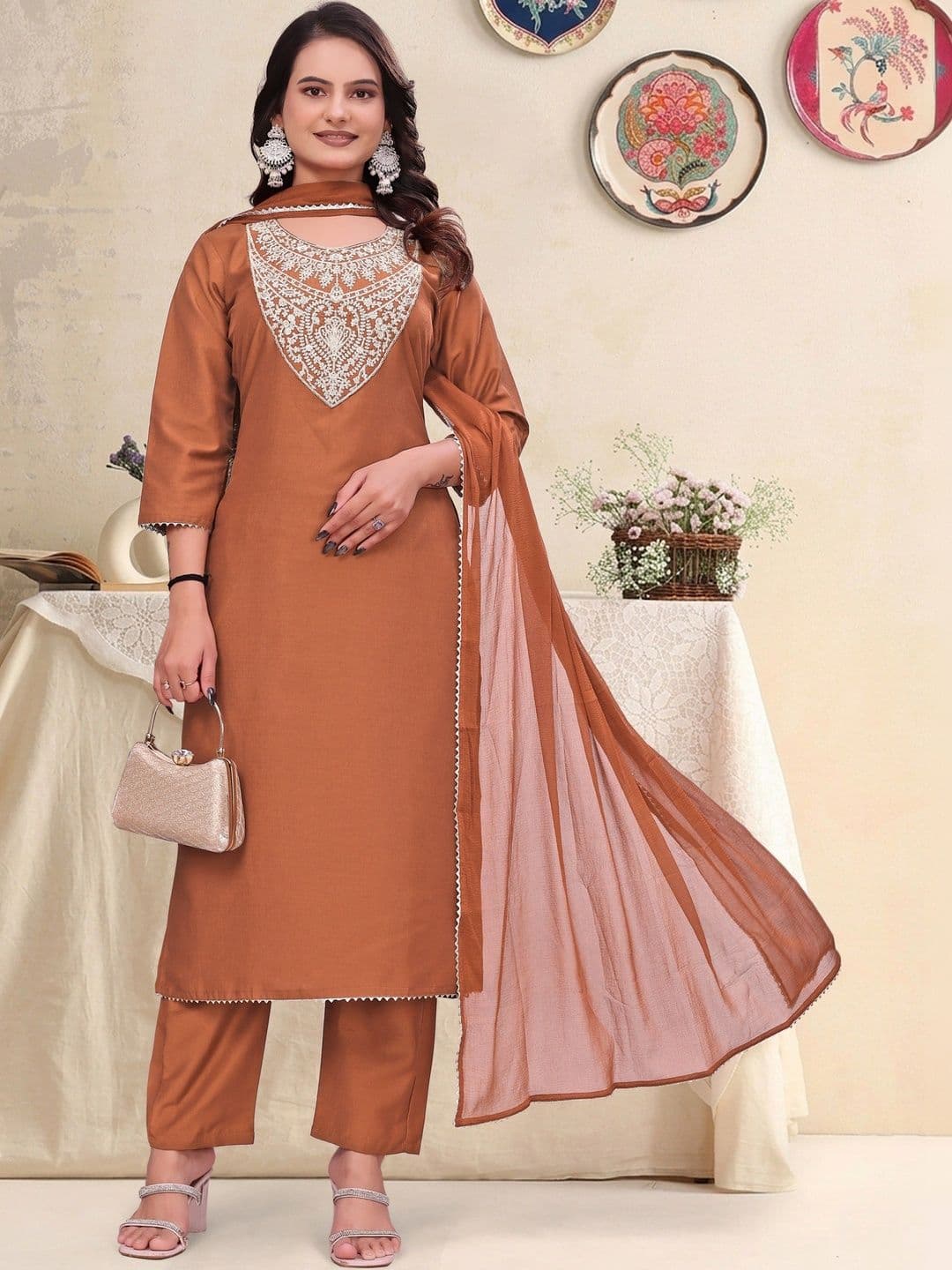 JOGAN Women Embroidered Regular Thread Work Kurta with Trousers & With Dupatta - view 1