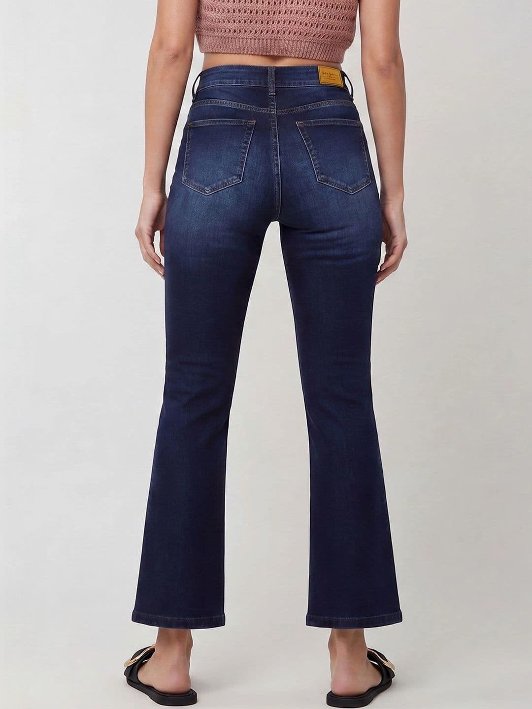 Mast & Harbour Women's Navy blue Bootcut Mid rise Regular Stretchable Denim Jeans thumbnail 2