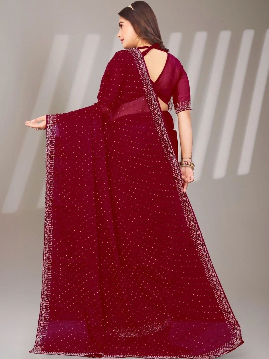 Fashion Mantra Embellished Poly Chiffon Saree thumbnail 5