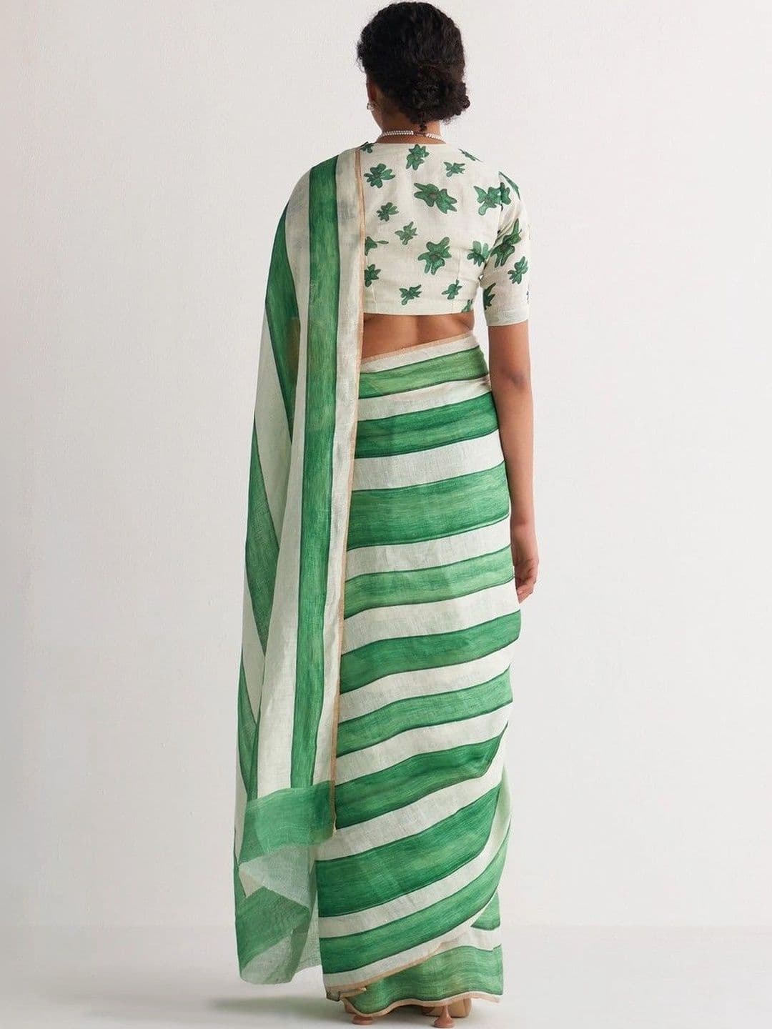 Swaraas Striped Pure Linen Saree thumbnail 2