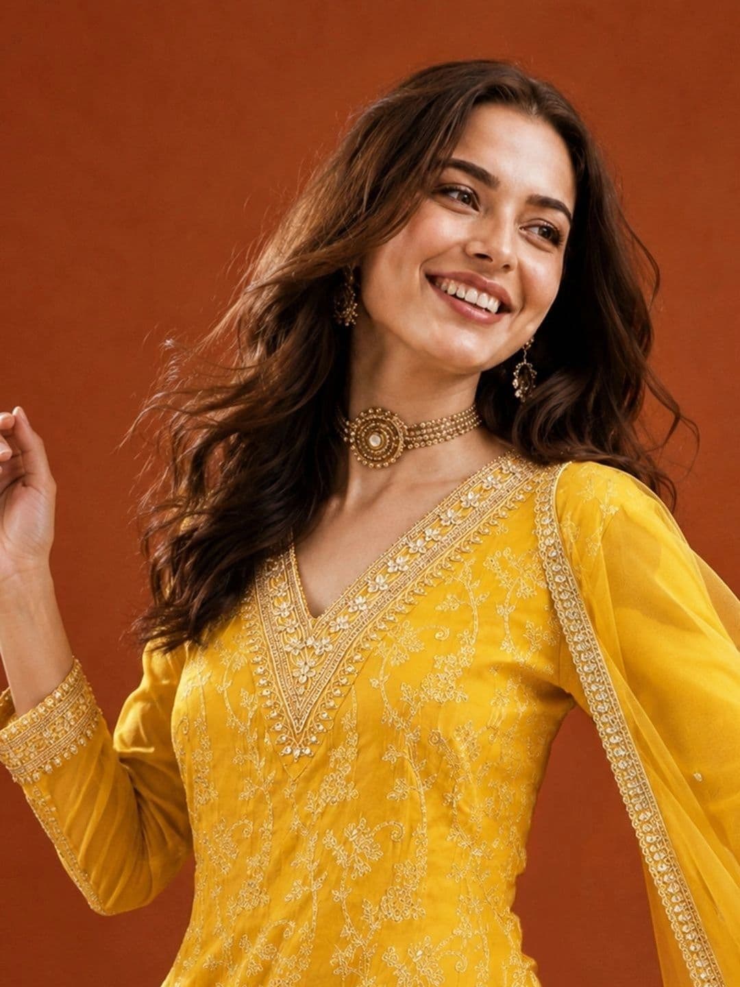 SAINOOR Women Ethnic Motifs Embroidered Regular Kurta with Trousers & With Dupatta thumbnail 5