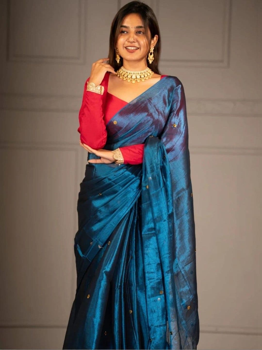Sangria Ethnic Motifs Sequinned Tissue Chanderi Saree thumbnail 7