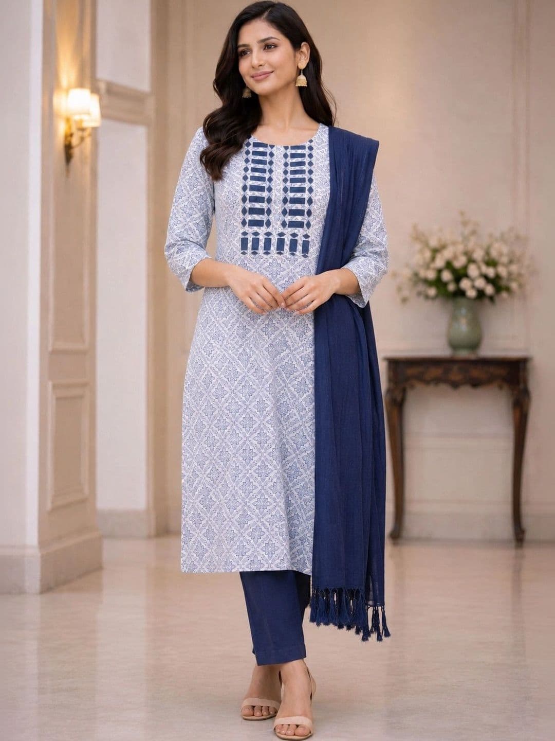 MI Textile Women Ethnic Motifs Printed Regular Kurta with Trousers & With Dupatta - view 1