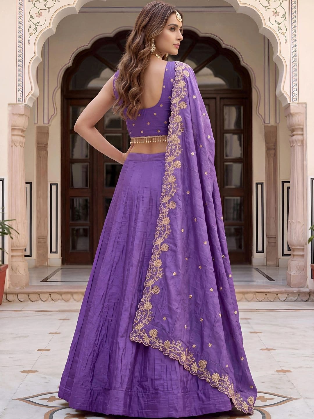 ETHNIC PLUS Embroidered Semi-Stitched Lehenga & Unstitched Blouse With Dupatta thumbnail 5