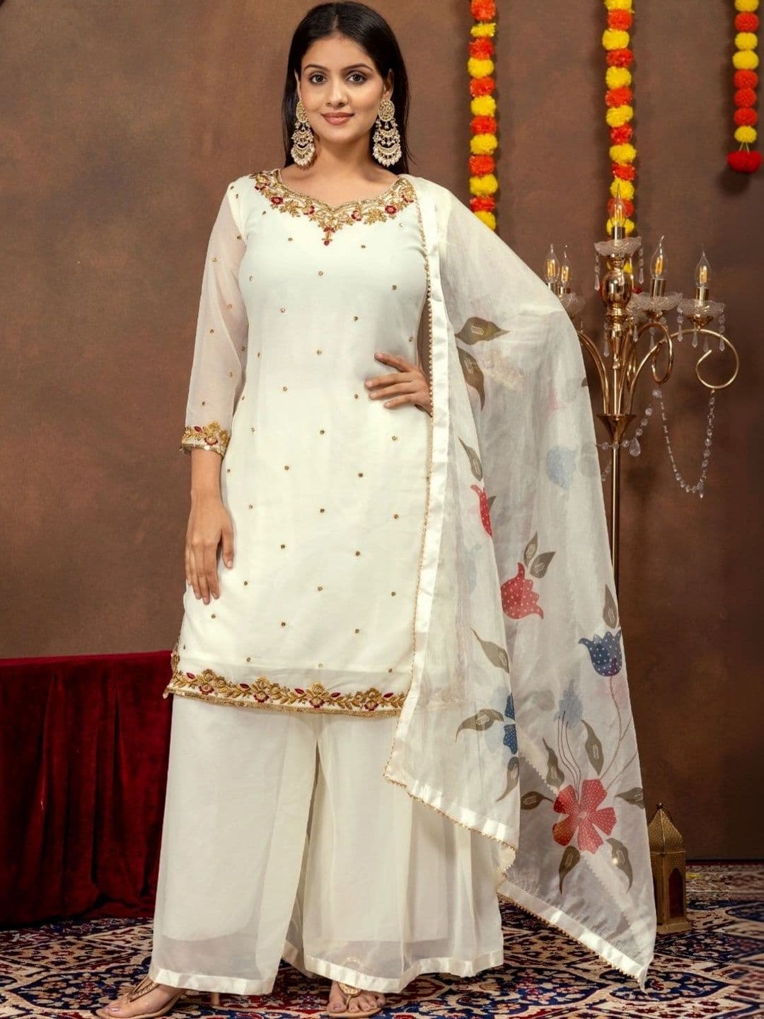 Aditexo Women Floral Embroidered Regular Kurta with Palazzos & With Dupatta - view 1