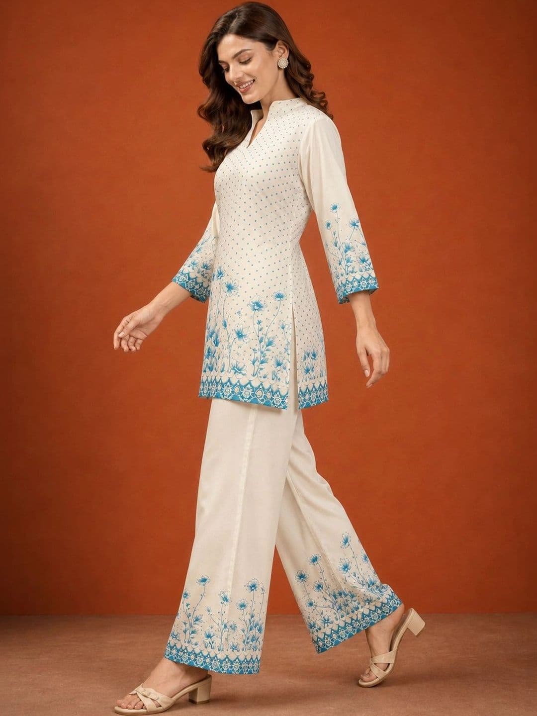 SAINOOR Women Floral Printed Regular Kurta with Palazzos thumbnail 7
