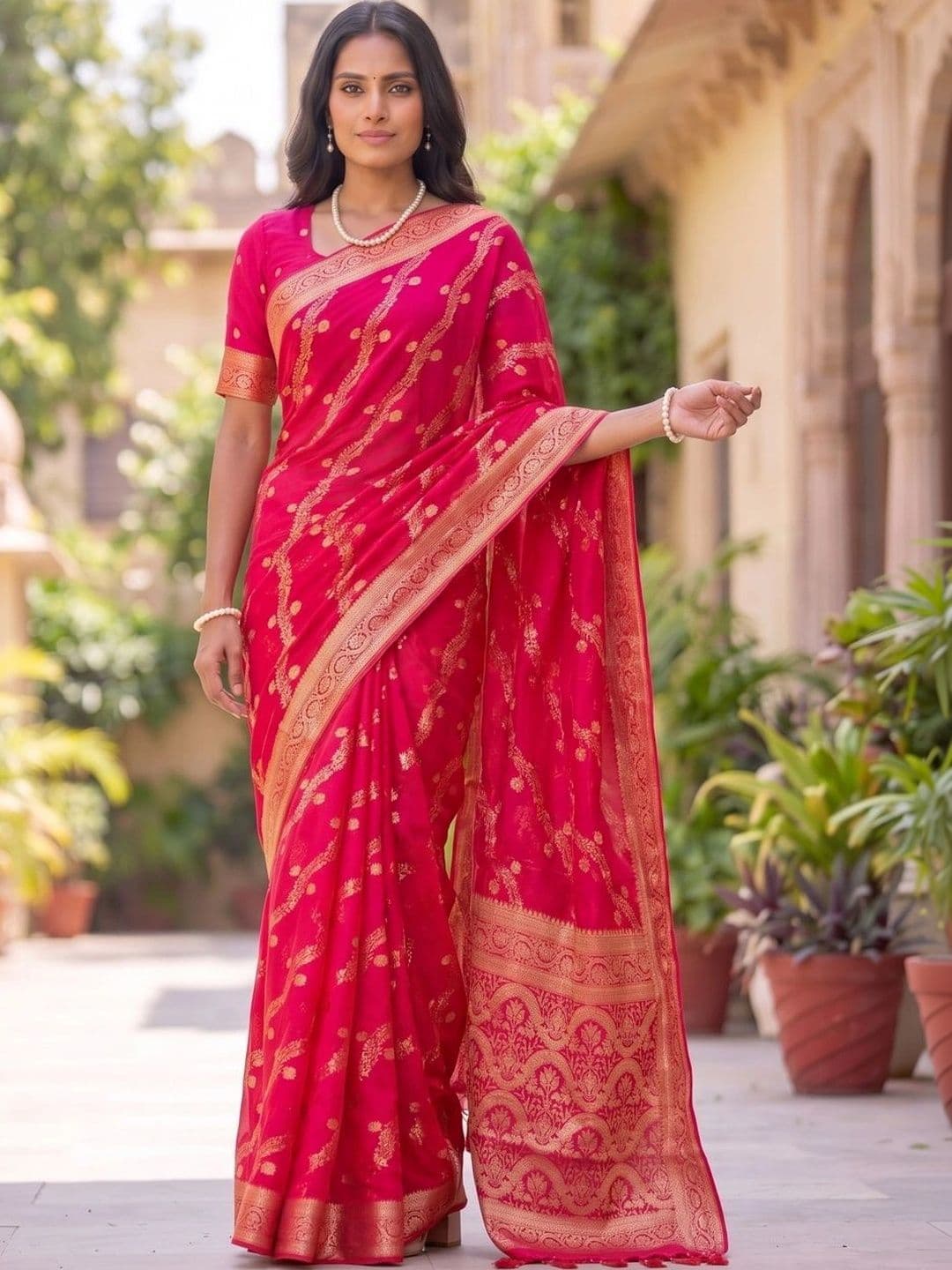 SOURAGYA Paisley Zari Banarasi Saree thumbnail 5