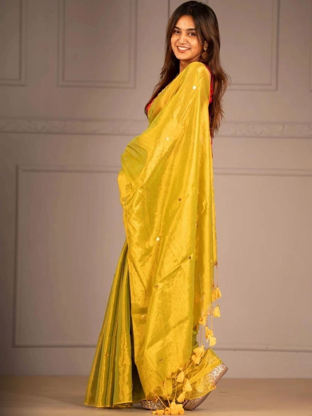 all about you Women Sequinned Tissue Chanderi Saree thumbnail 2