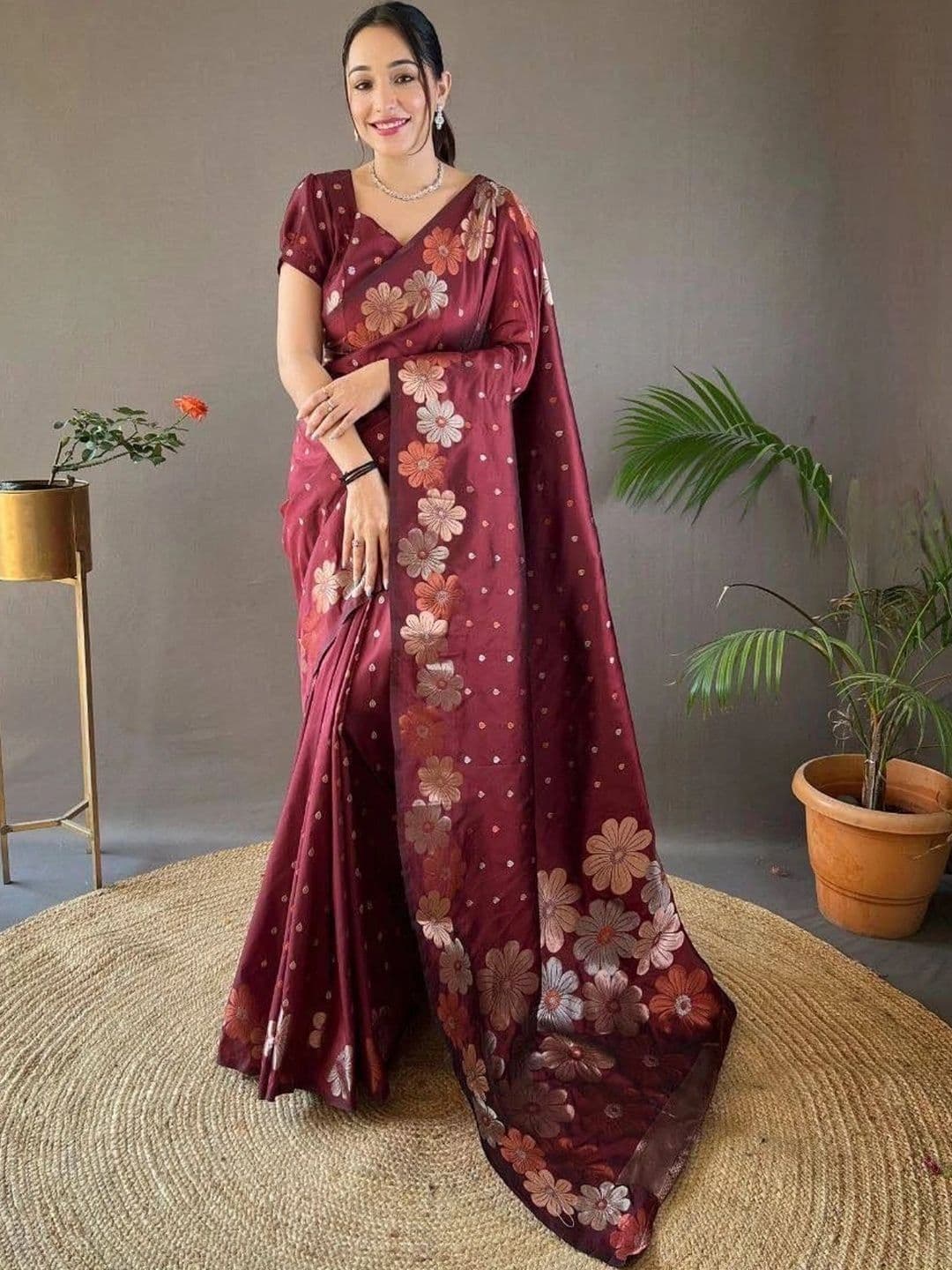 revika Floral Zari Art Silk Designer Kanjeevaram Saree - view 1