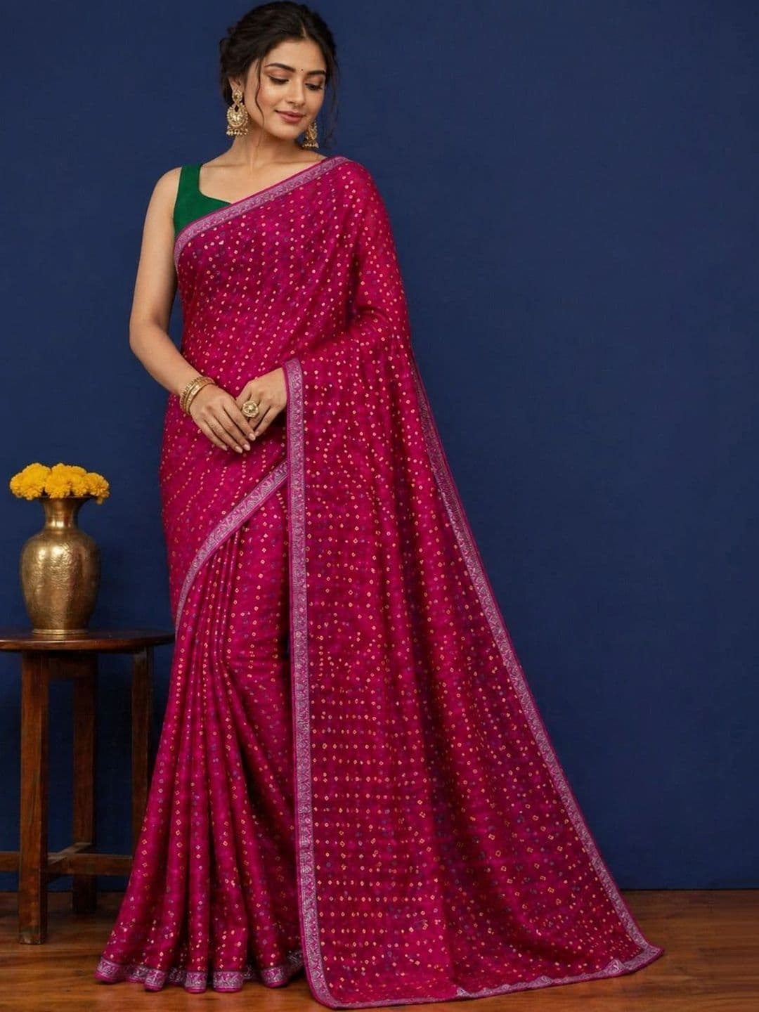 PRANU TRENDS Bandhani Zari Poly Georgette Saree - view 1