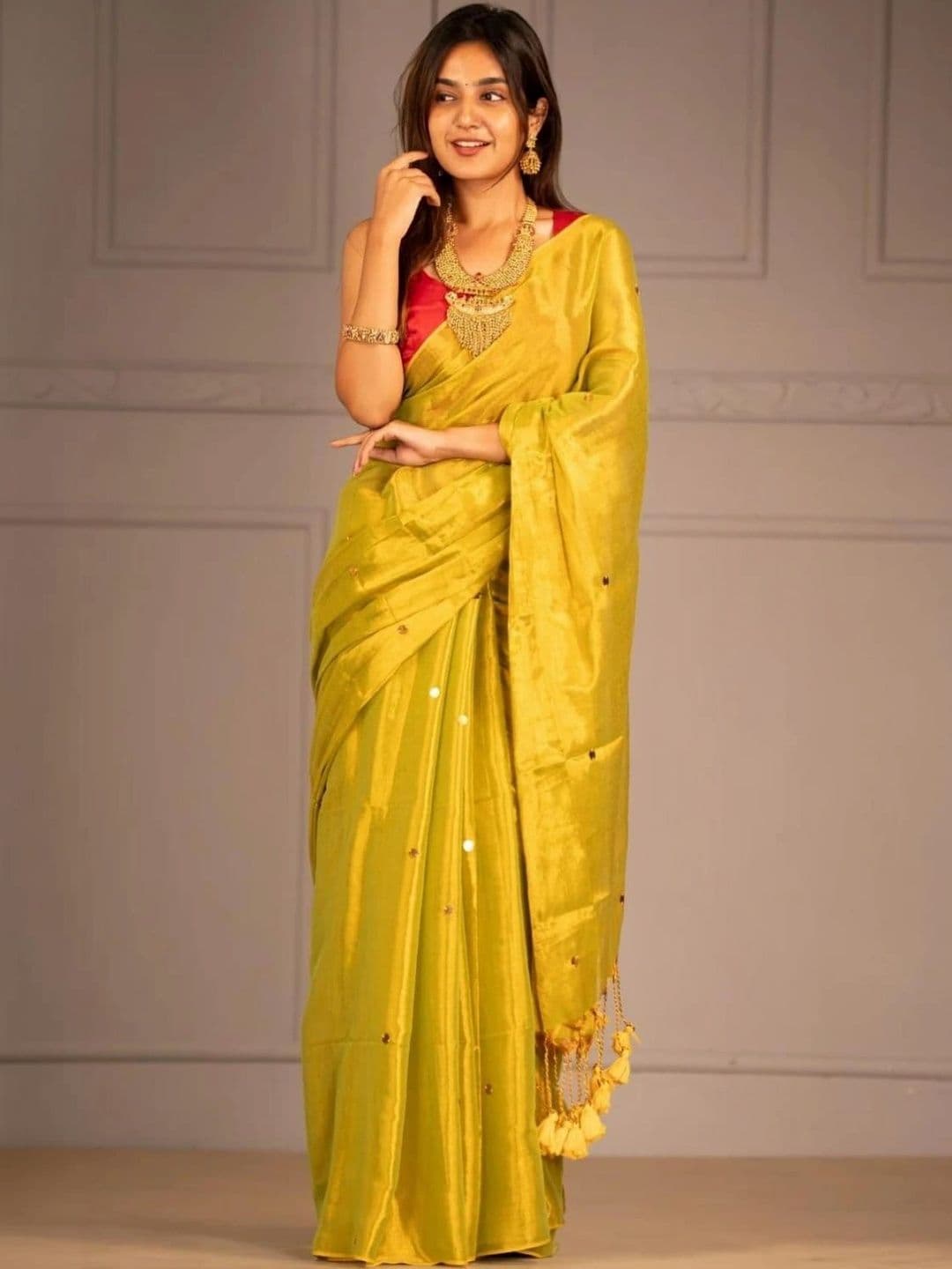 all about you Ethnic Motifs Sequinned Tissue Chanderi Saree thumbnail 5