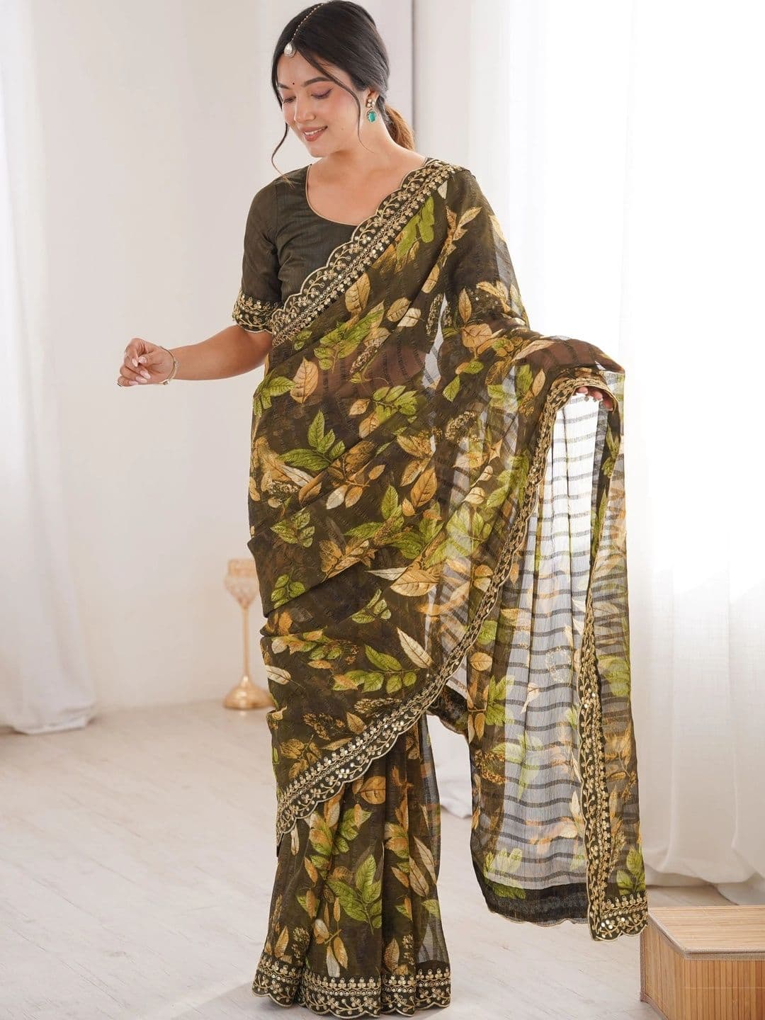 Mitera Ethnic Motifs Patchwork Pure Georgette Saree - view 1