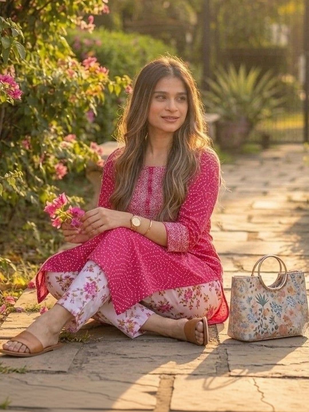 KALINI Women Ethnic Motifs Printed Regular Thread Work Pure Cotton Kurta with Trousers thumbnail 7
