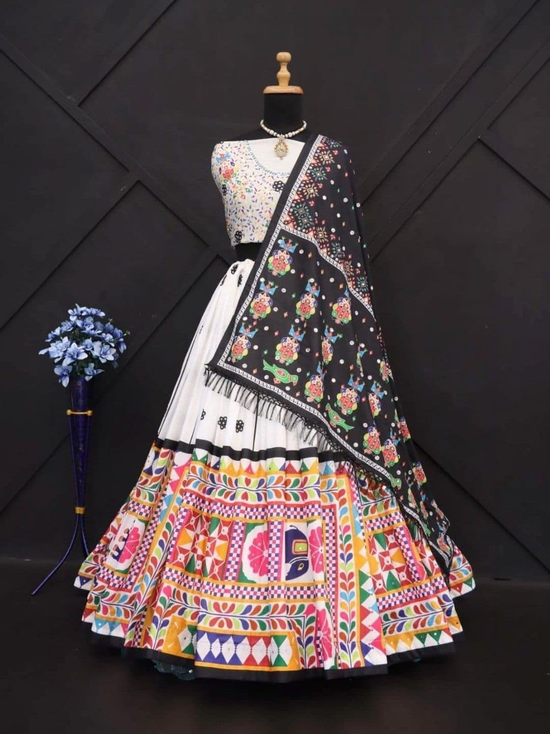 DAYLOOM Embellished Mirror Work Semi-Stitched Lehenga & Unstitched Blouse With Dupatta thumbnail 2