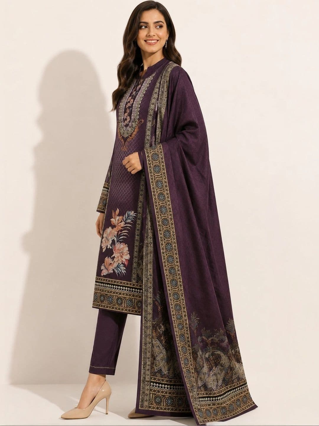 Wool's Kart Women Ethnic Motifs Printed Regular Kurta with Trousers & With Dupatta thumbnail 2