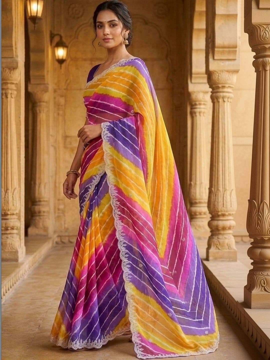 Fashion Mantra Leheriya Poly Georgette Saree thumbnail 2