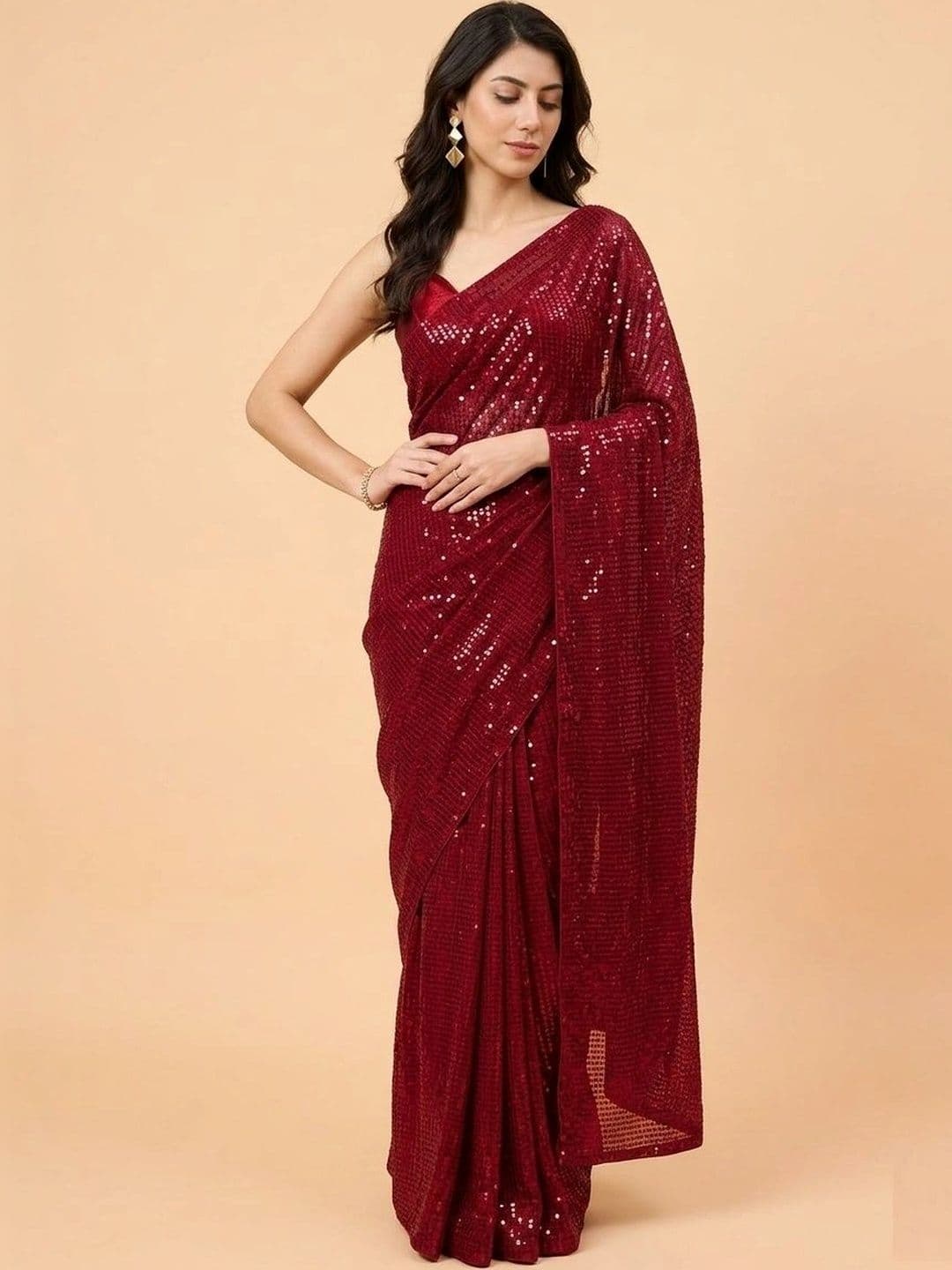 SZN Embellished Sequinned Poly Georgette Designer Saree thumbnail 2