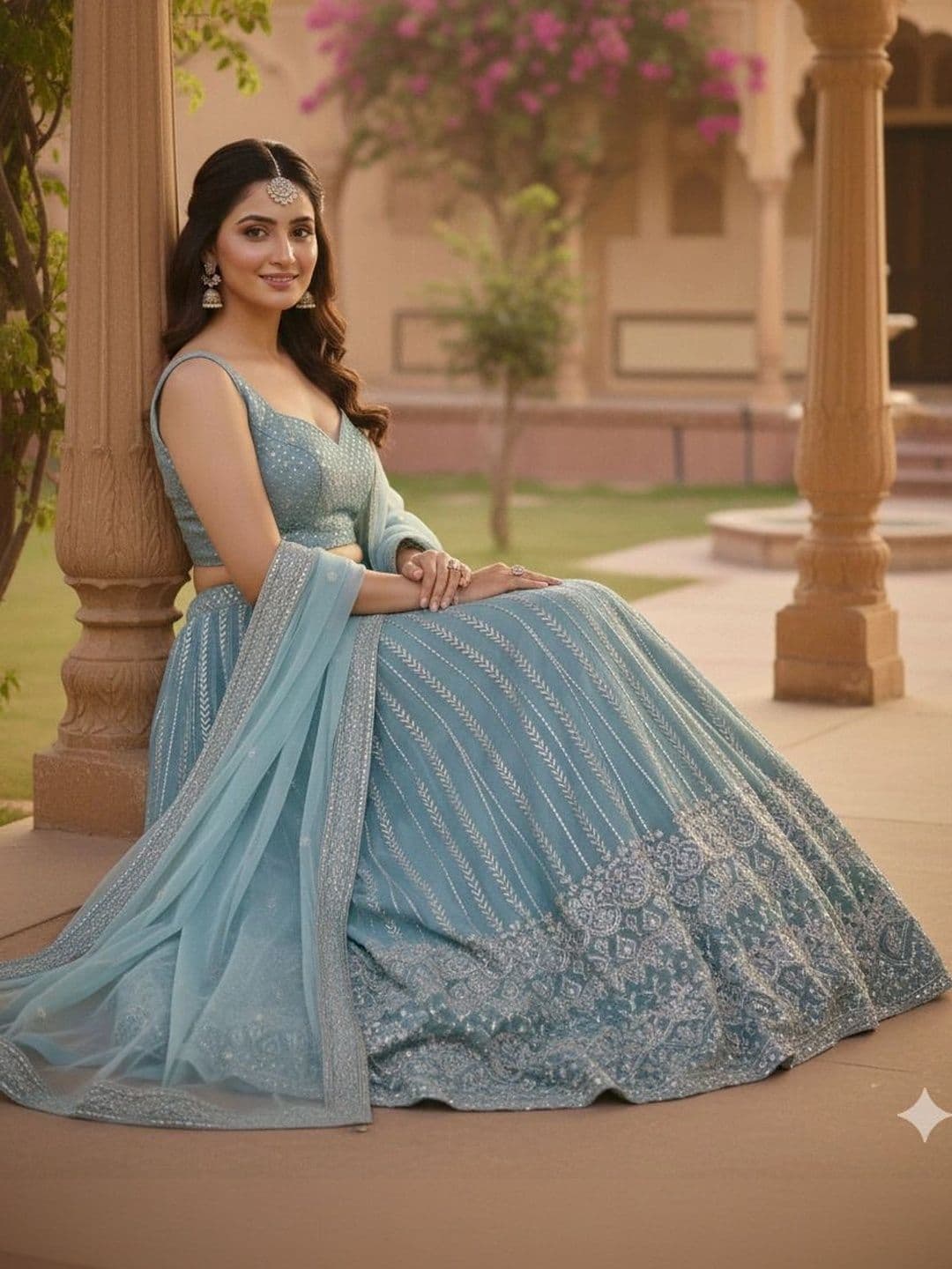 Indi INSIDE Embellished Thread Work Semi-Stitched Lehenga & Unstitched Blouse With Dupatta thumbnail 3