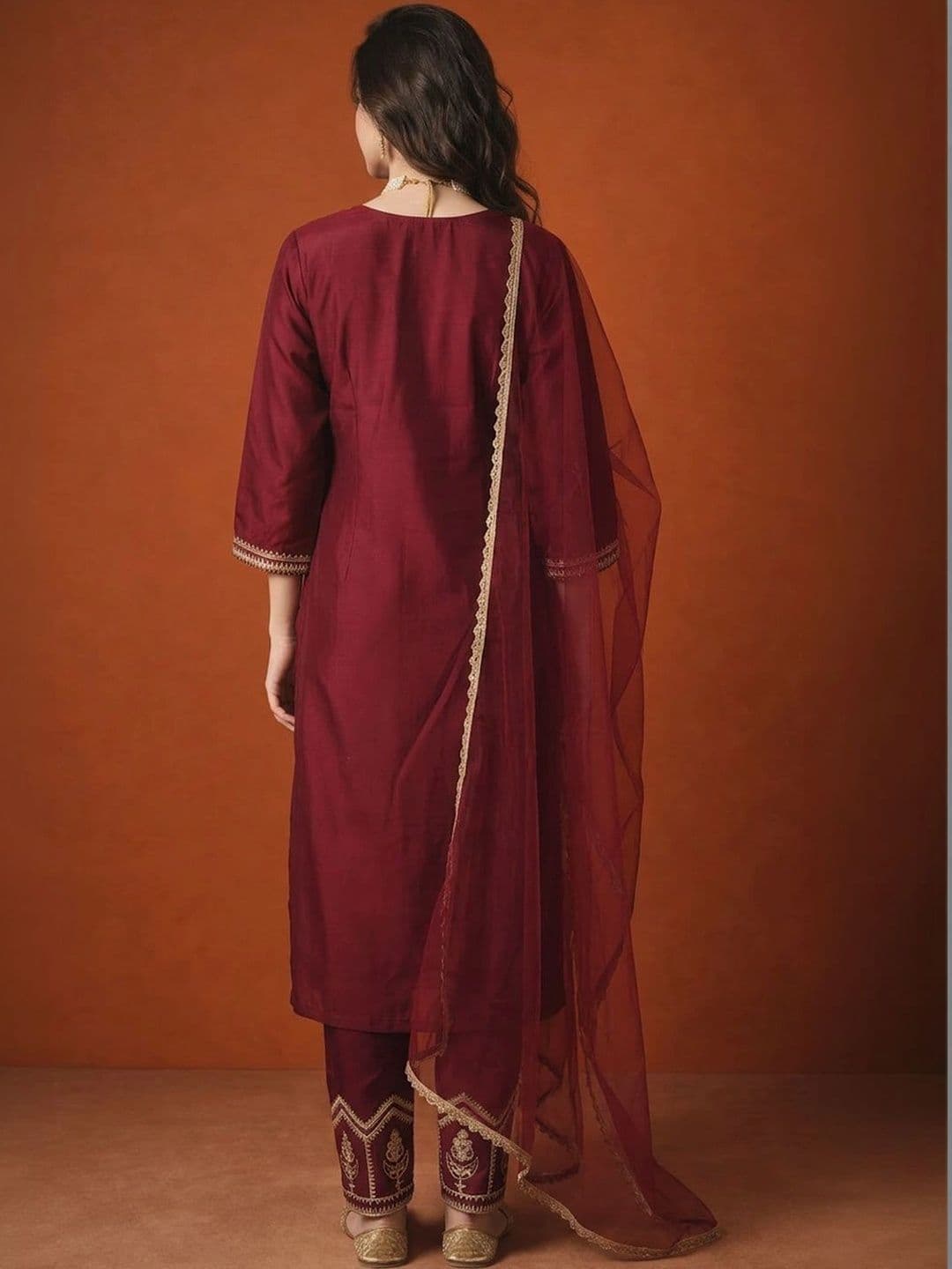 SAINOOR Women Ethnic Motifs Embroidered Regular Thread Work Kurta with Trousers & With Dupatta thumbnail 5