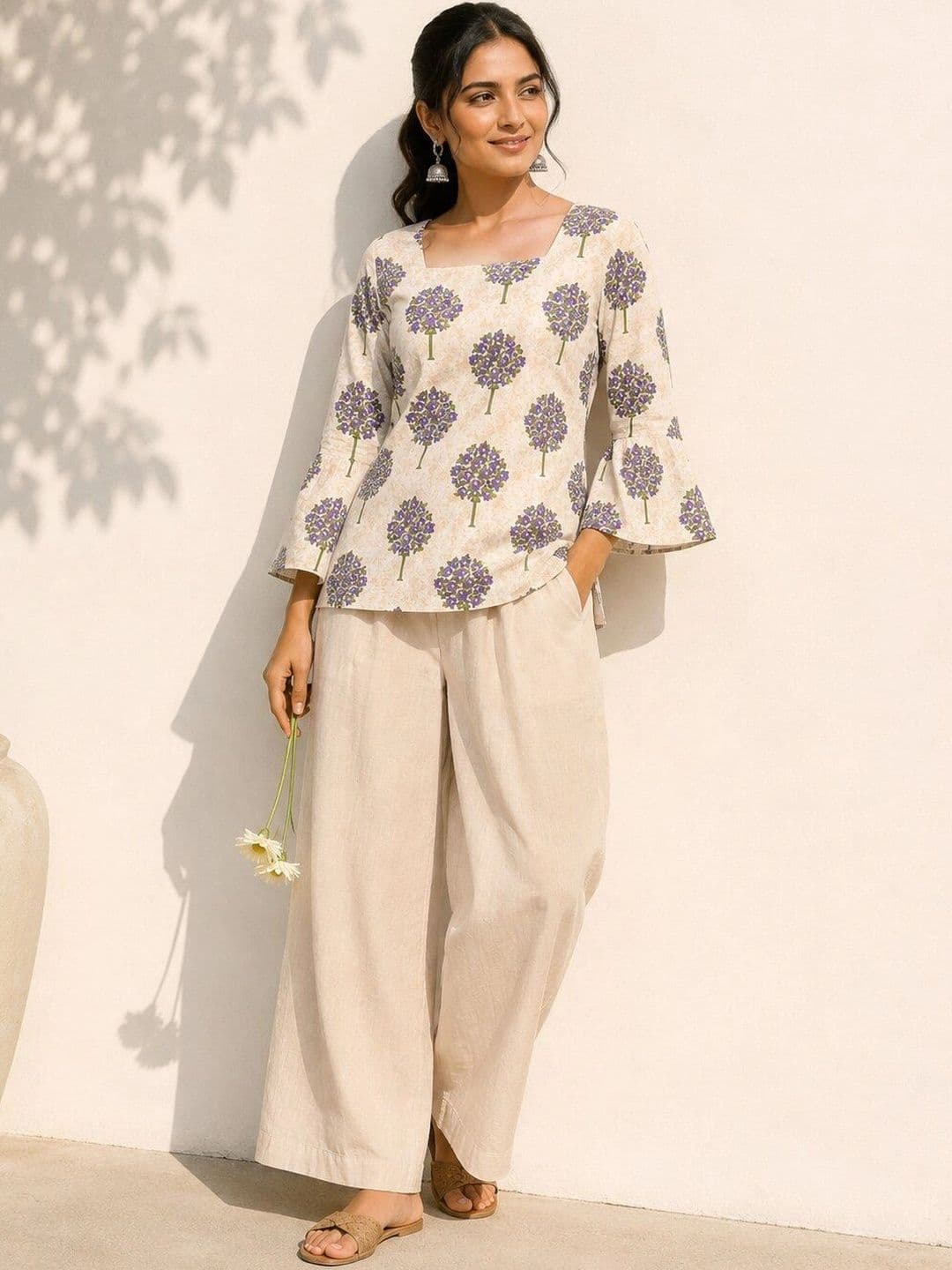Purnova Women Floral Printed Flared Sleeves Indie Florals Kurta thumbnail 5