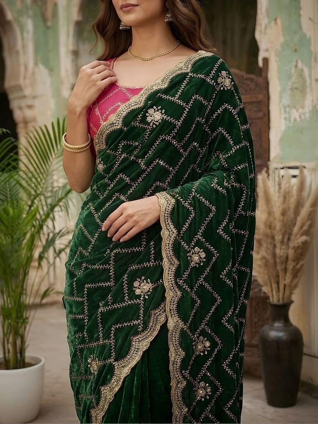 all about you Embellished Embroidered Silk Blend Saree thumbnail 3
