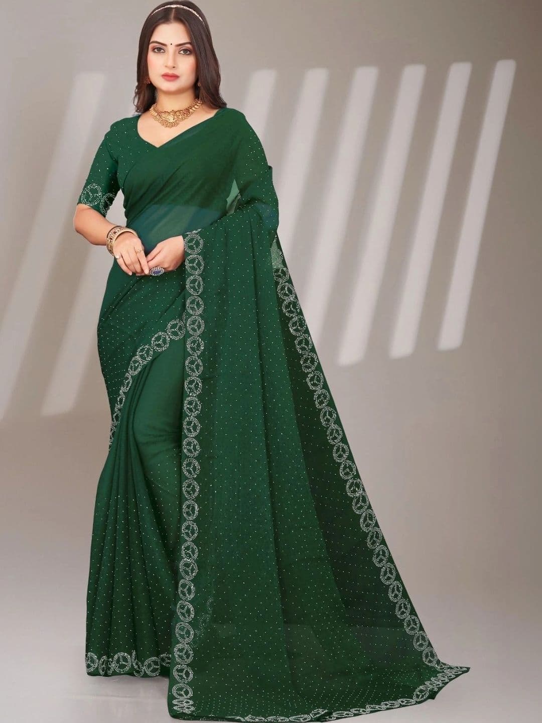 PRANU TRENDS Embroidered Poly Chiffon Saree - view 1