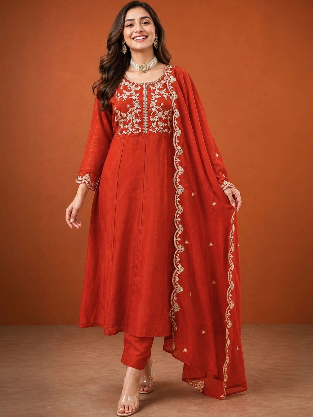 SAINOOR Women Ethnic Motifs Embroidered Empire Thread Work Kurta with Trousers & With Dupatta thumbnail 2