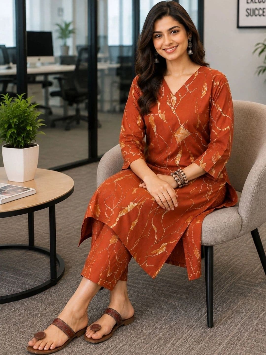 Sangria Women Printed Regular Pure Cotton Kurta with Palazzos thumbnail 3