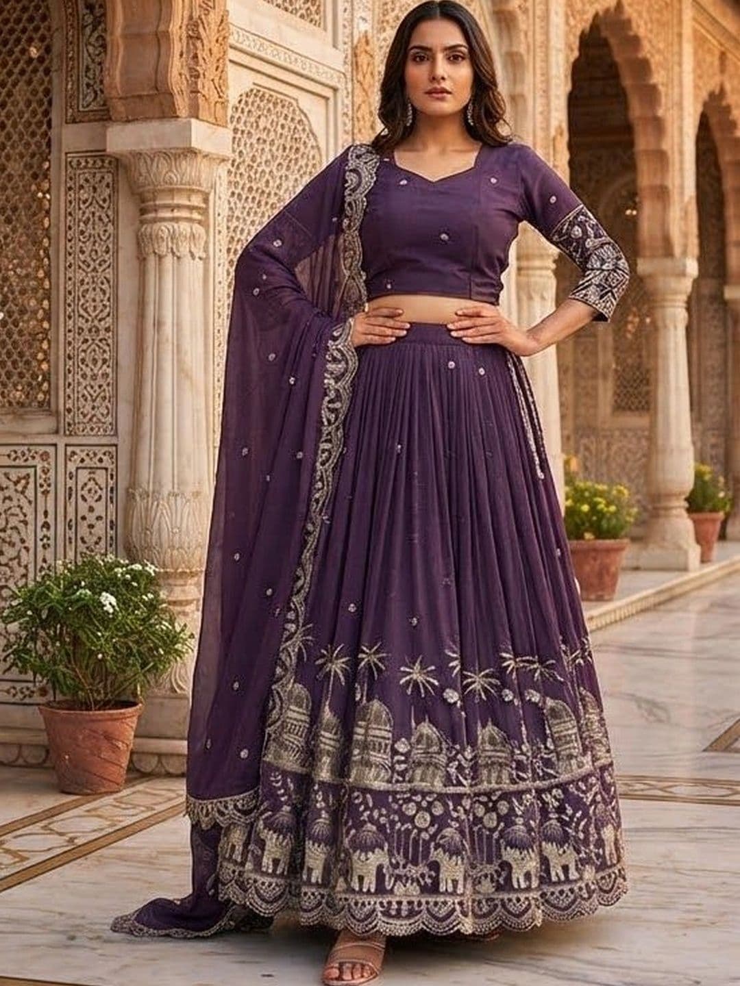 RUNAYA NX Embroidered Thread Work Ready to Wear Lehenga & Unstitched Blouse With Dupatta - view 1