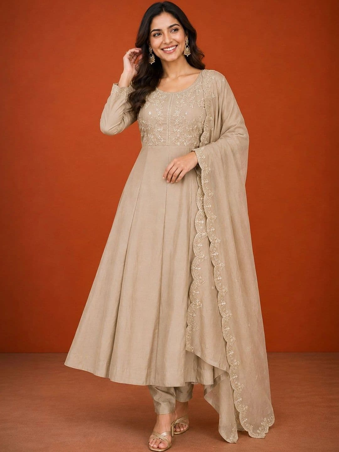 SAINOOR Women Ethnic Motifs Embroidered Empire Thread Work Kurta with Churidar & With Dupatta thumbnail 6