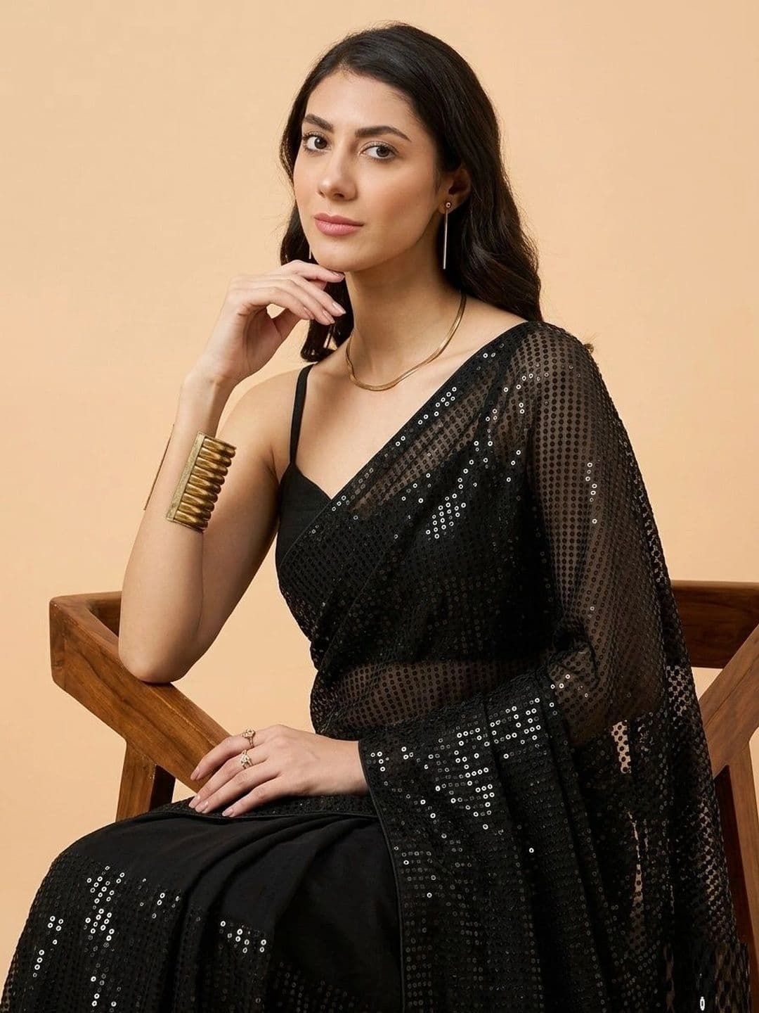 SZN Embellished Sequinned Poly Georgette Designer Saree thumbnail 2