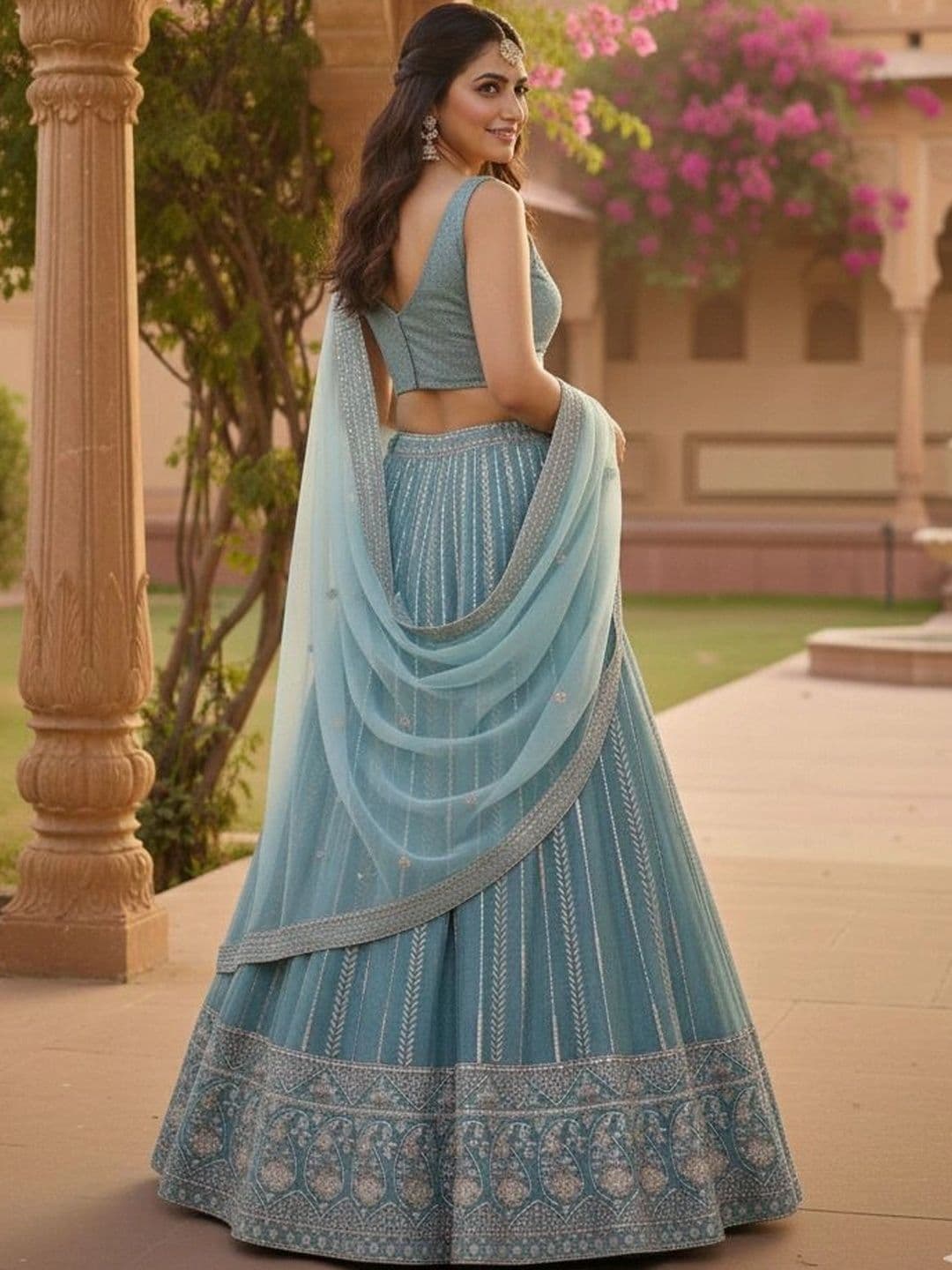 Indi INSIDE Embellished Thread Work Semi-Stitched Lehenga & Unstitched Blouse With Dupatta thumbnail 6