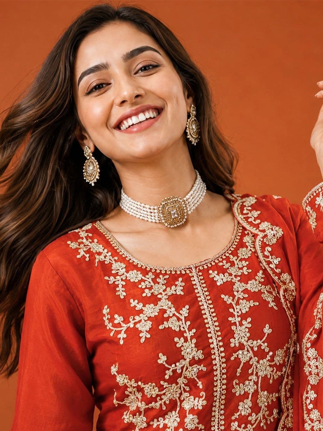 SAINOOR Women Ethnic Motifs Embroidered Empire Thread Work Kurta with Trousers & With Dupatta thumbnail 4