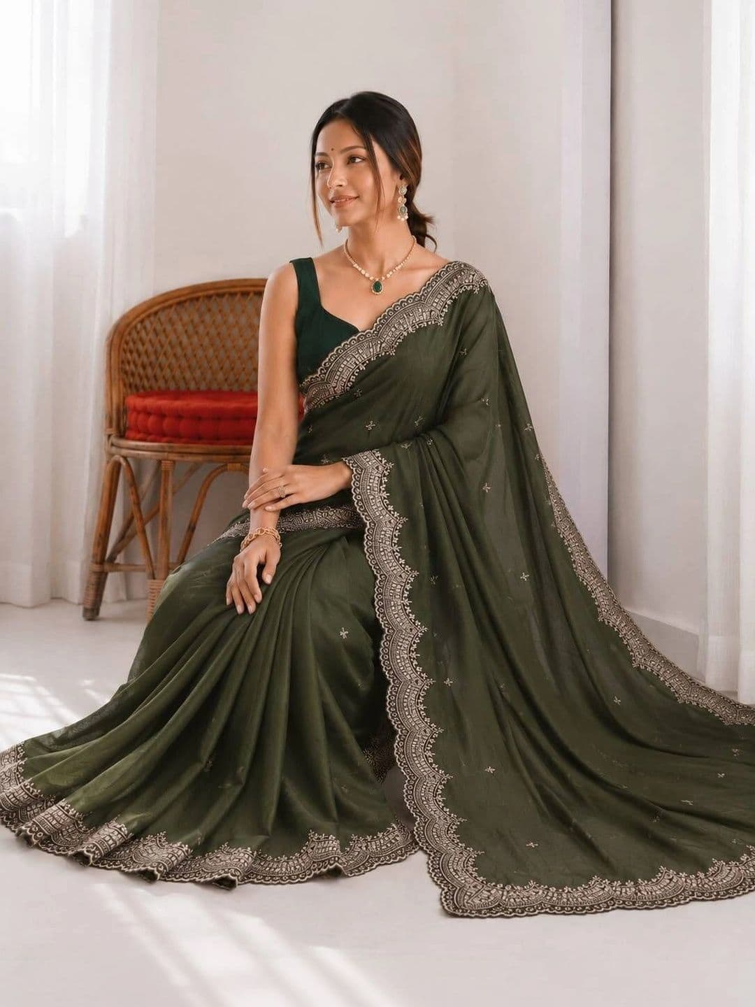 LabelVASTRA Ethnic Motifs Embroidered Poly Georgette Saree thumbnail 2