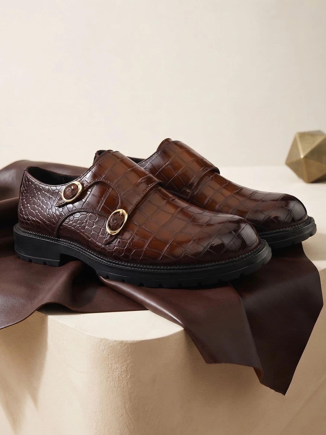House of Pataudi Men Textured Formal Monk Shoes thumbnail 2