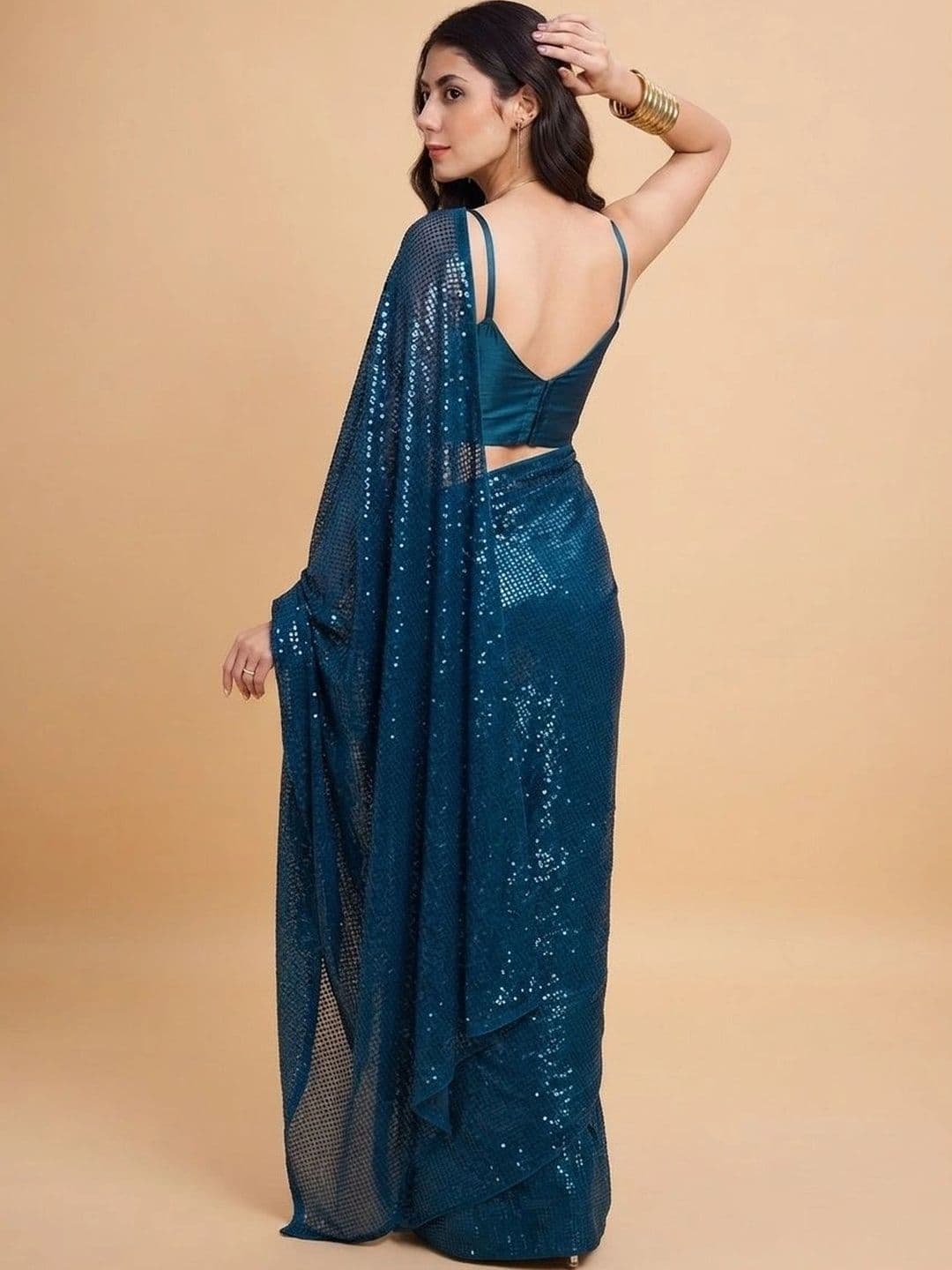 SZN Embellished Sequinned Designer Saree thumbnail 5