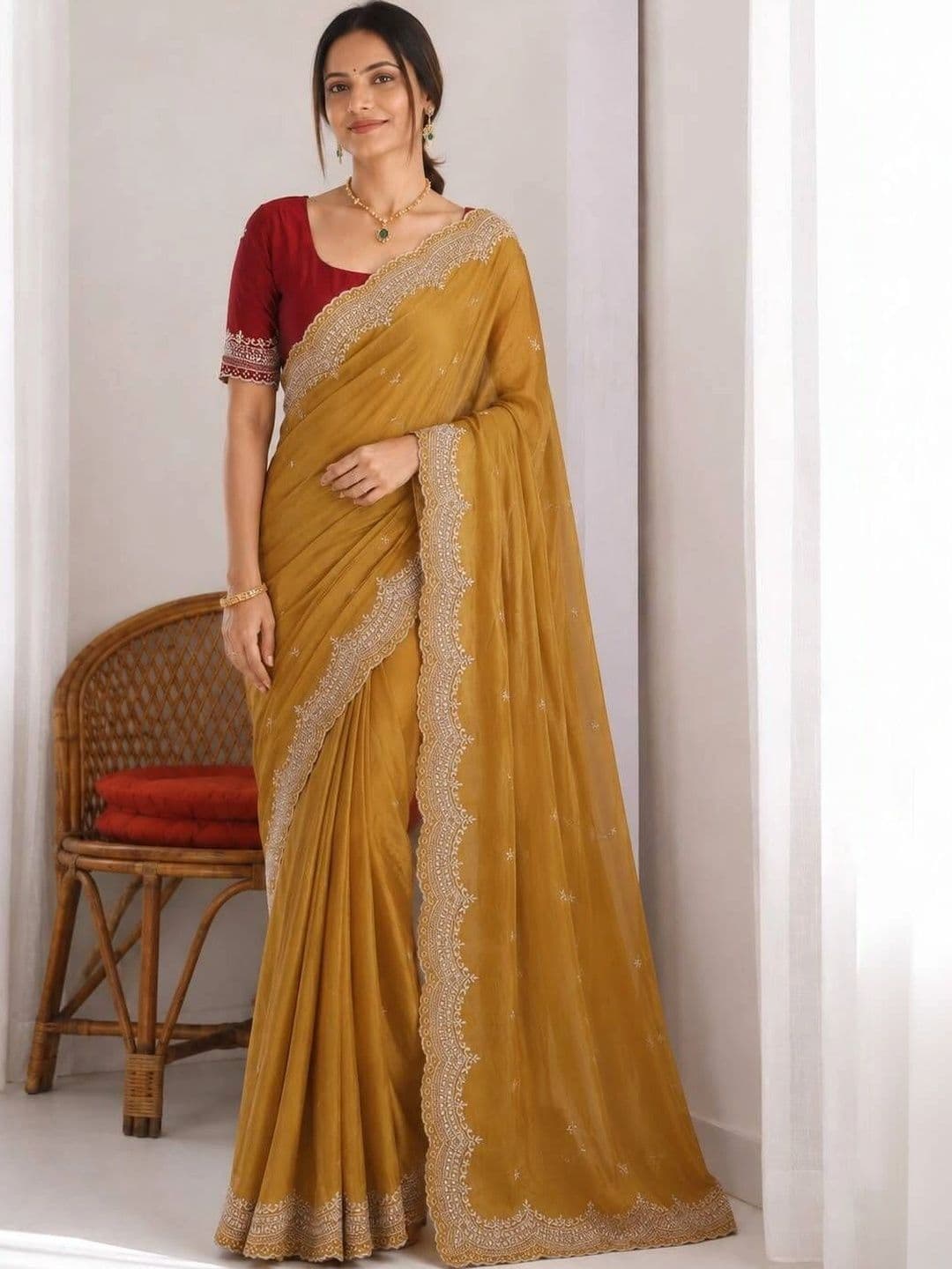 Vastra Drape Ethnic Motifs Embroidered Poly Georgette Saree thumbnail 4