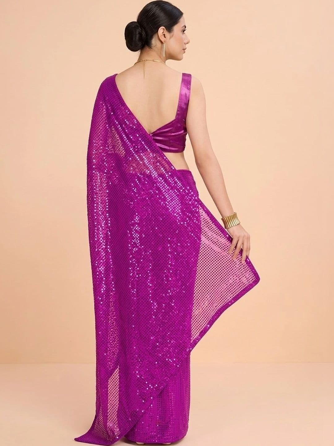 SZN Embellished Sequinned Poly Georgette Designer Saree thumbnail 5