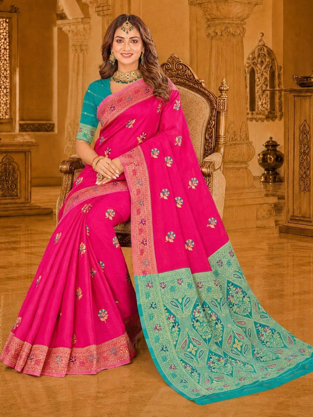 Dimaxi Vastra Woven Design Zari Silk Blend Kota Saree thumbnail 7