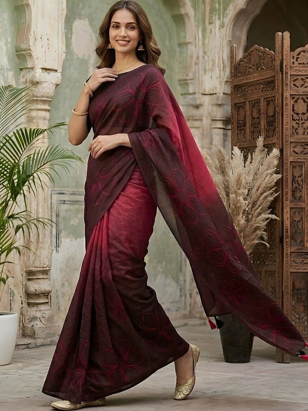 all about you Floral Silk Blend Saree thumbnail 3
