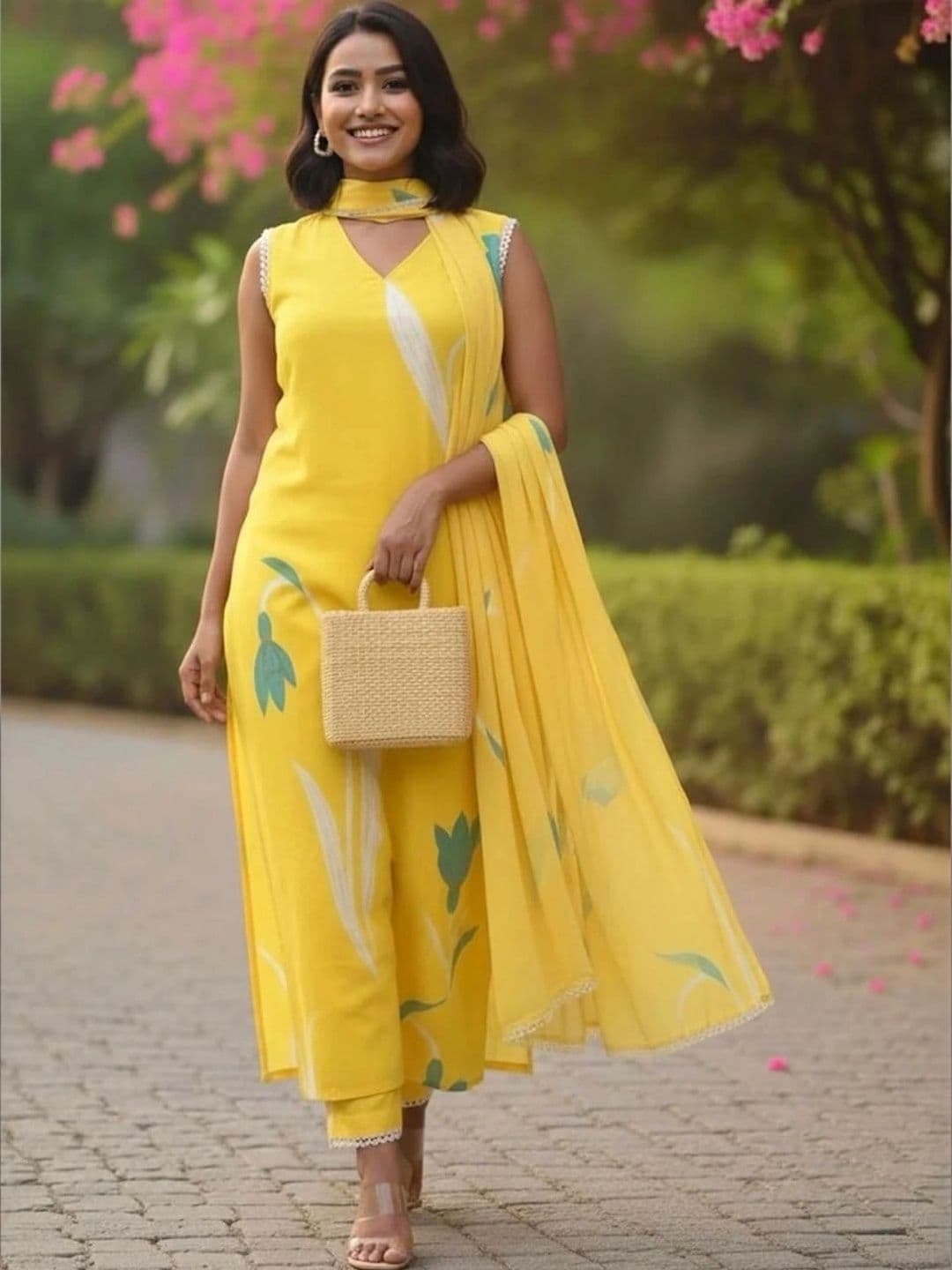 Mogra Designs Women Floral Printed Regular Kurta with Trousers & With Dupatta - view 1